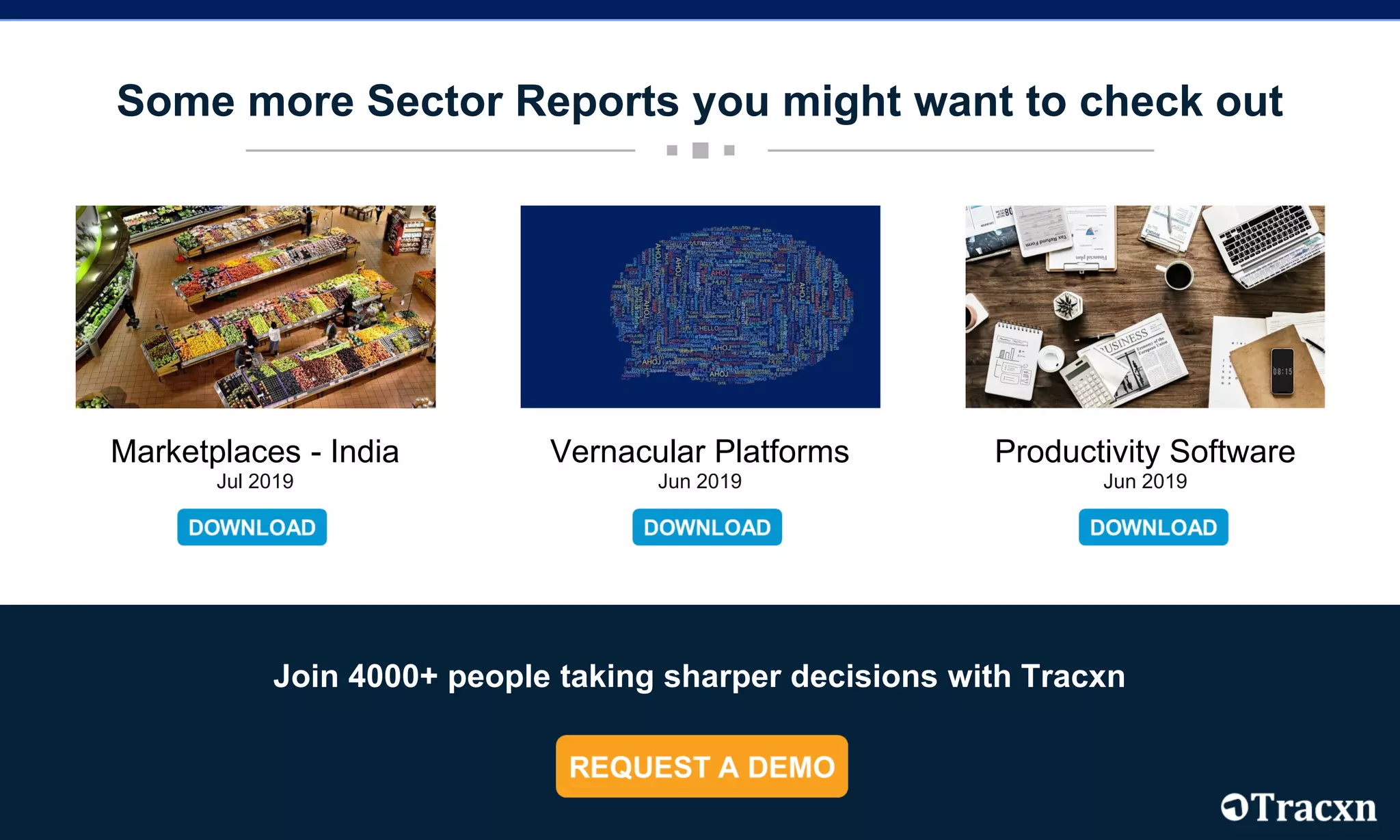 Some more Sector Reports you might want to check out
Join 4000+ people taking sharper decisions with Tracxn
Marketplaces - India
Jul 2019
Vernacular Platforms
Jun 2019
Productivity Software
Jun 2019
 