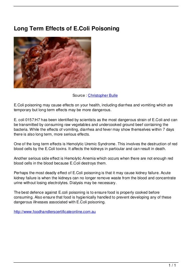 Long Term Effects of E.Coli Poisoning