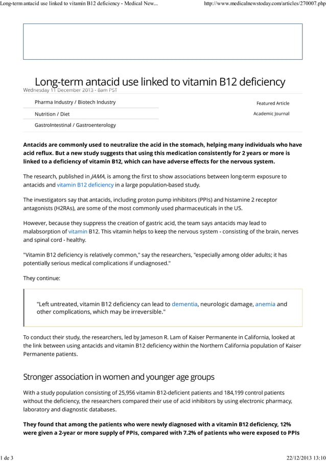 Long term antacid use linked to vitamin b12 deficiency medical news