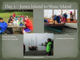 Eating breakfast
ahead of a long day Loading up our boats
Tawan standing guard
 