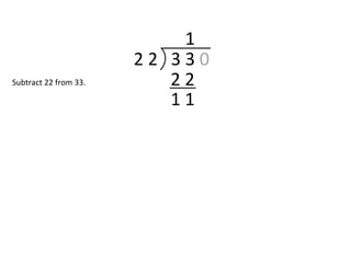 2 2 3 3 0
1
2 2
1 1
Subtract 22 from 33.
 