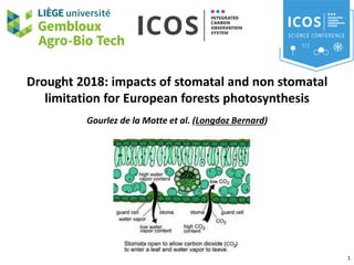 Drought 2018: impacts of stomatal and non stomatal
limitation for European forests photosynthesis
Gourlez de la Motte et al. (Longdoz Bernard)
1
 