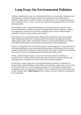 Pollution Introduction Essay Long Essay On Environmental Pollution.pdf