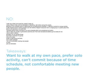 Test trial:




I copied messaging for 6 real events on
Meetup.com and asked study participants to
RSVP to ones they would like to attend.
 