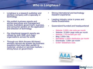 Who is Longhaus? <ul><li>Longhaus is a research publisher and advisory company with a specialty in technology </li></ul><u...