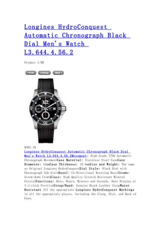 Longines hydro conquest automatic chronograph black dial men's watch l3.644.4.56.2