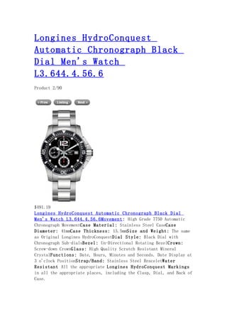 Longines hydro conquest automatic chronograph black dial men's watch l3.644.4.56.6