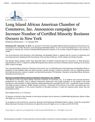 Long island african american chamber of commerce campaign to increase number of minority certified businesses