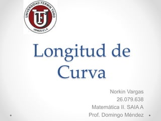 Longitud de
Curva
Norkin Vargas
26.079.638
Matemática II. SAIA A
Prof. Domingo Méndez
 