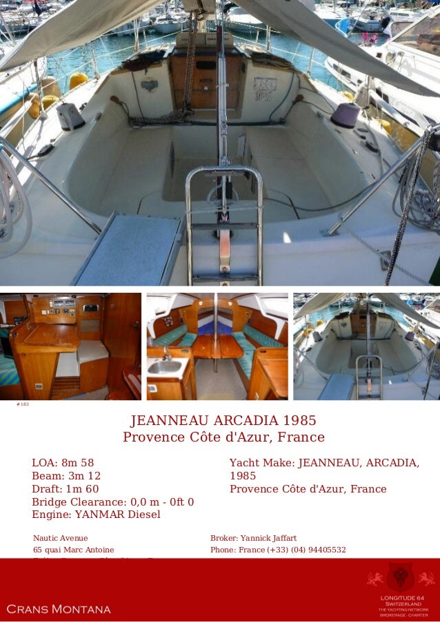 JEANNEAU ARCADIA, 1985, 24.000 € For Sale Yacht Brochure. Presented By