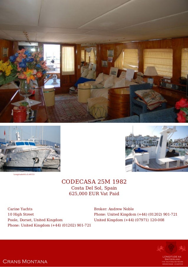 Codecasa 25m 19 625 000 For Sale Yacht Brochure Presented By L