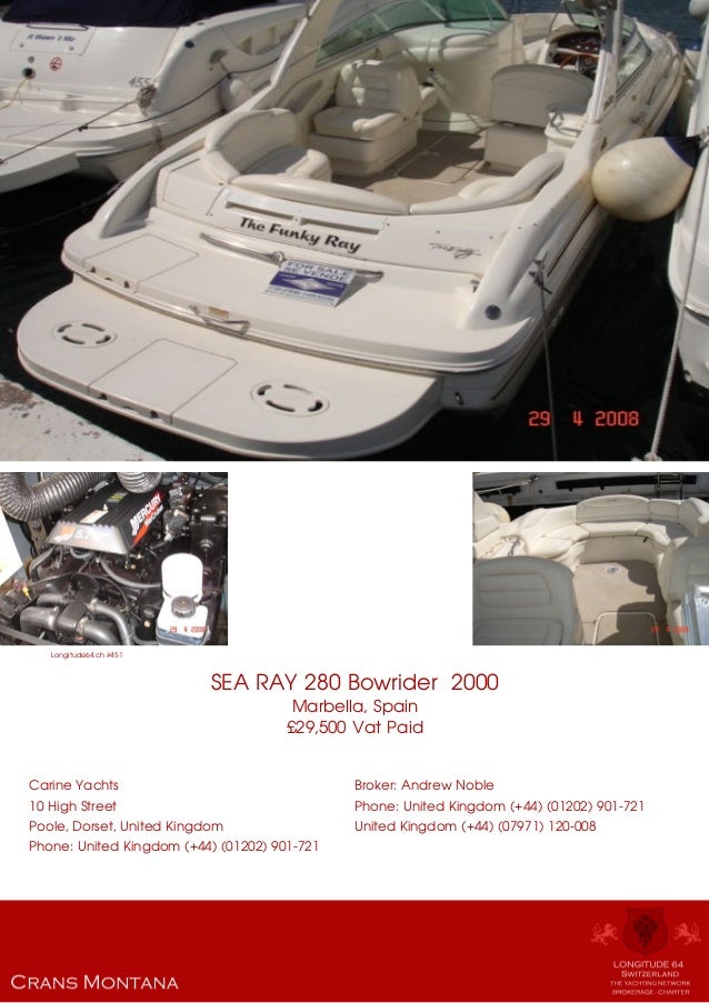Sea Ray 280 Bowrider 2000 29 500 For Sale Yacht Brochure Present