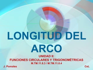 LONGITUD DEL
ARCOUNIDAD II:
FUNCIONES CIRCULARES Y TRIGONOMÉTRICAS
M.TM.11.8.3 / M.TM.11.8.4
J. Pomales CeL
 