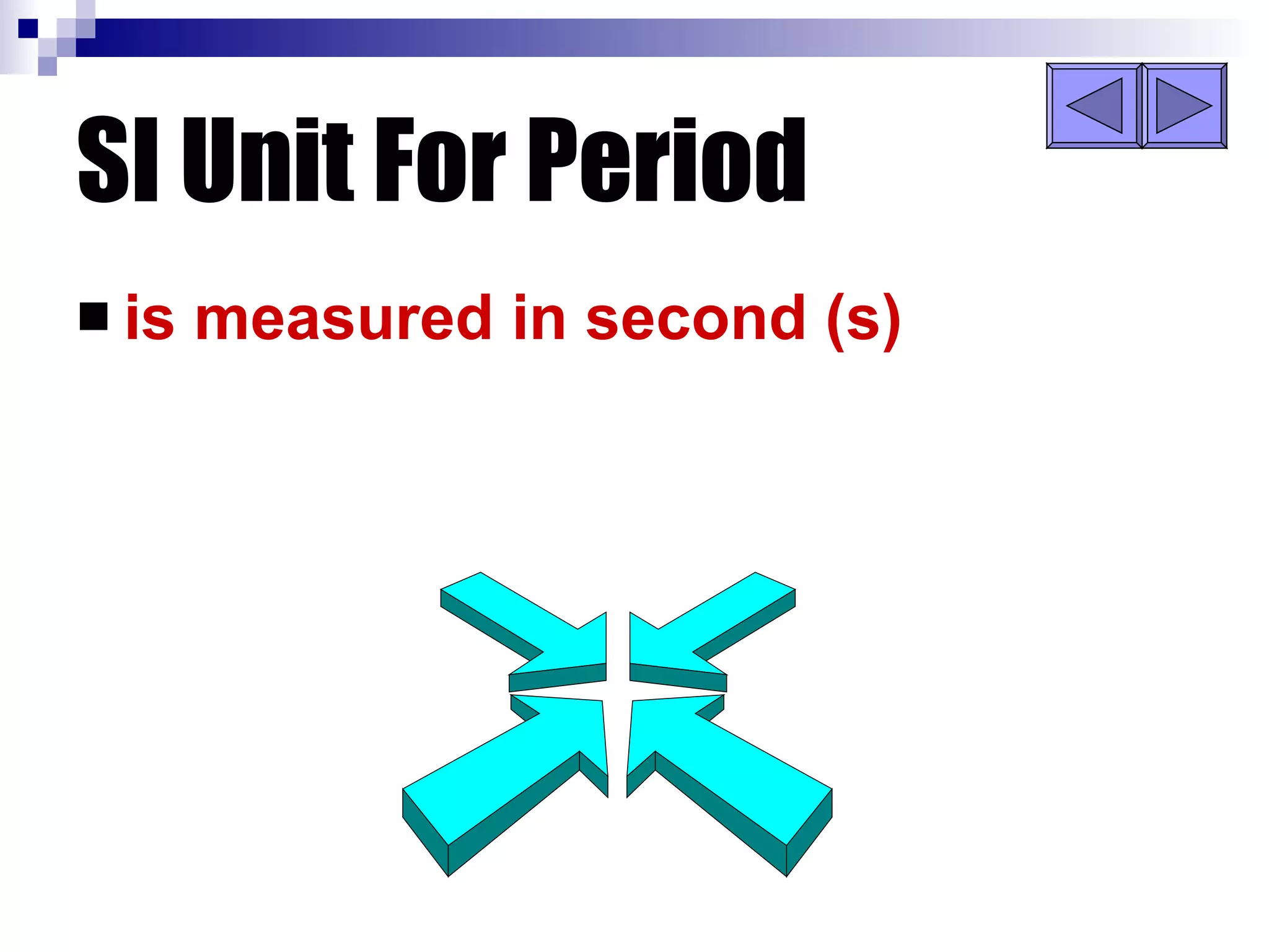 SI Unit For Period is measured in second (s) 