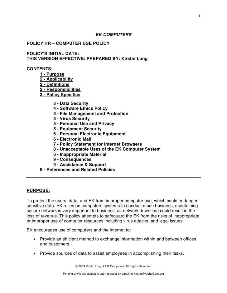 Computer Use Policy EK Computers