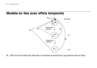 22   LongLastingMontpellier.nb




Modele en iles avec effets temporels




Bt : effet sur la fecondite des individus vivant dans le patch focal t generations dans le futur.
 