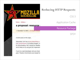 Reducing HTTP Requests
CSS 3
Application Cache
Resource Package
SPDY
 