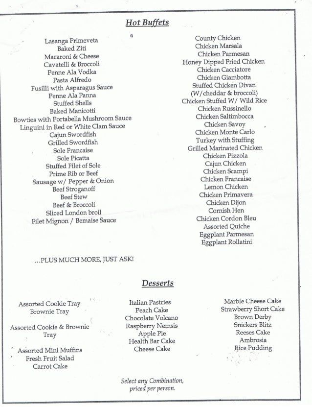 Lewis Catering Menu