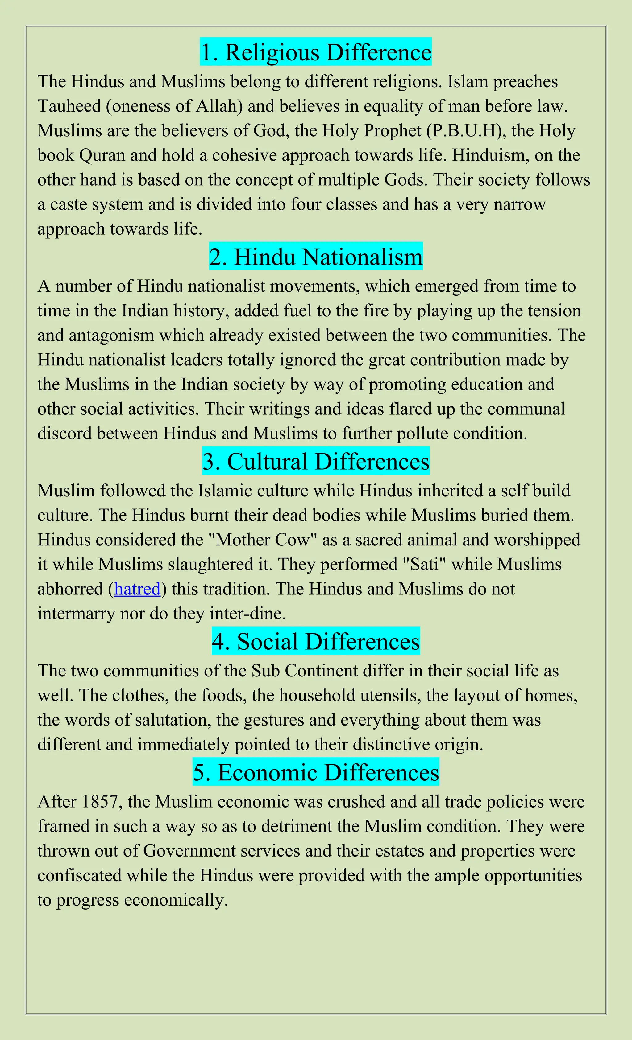 Long Question Answer based on Two Nation TheoryCambridge O Level ...