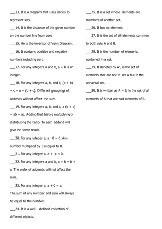 Long quiz in mathematics 7.first quarter | DOCX
