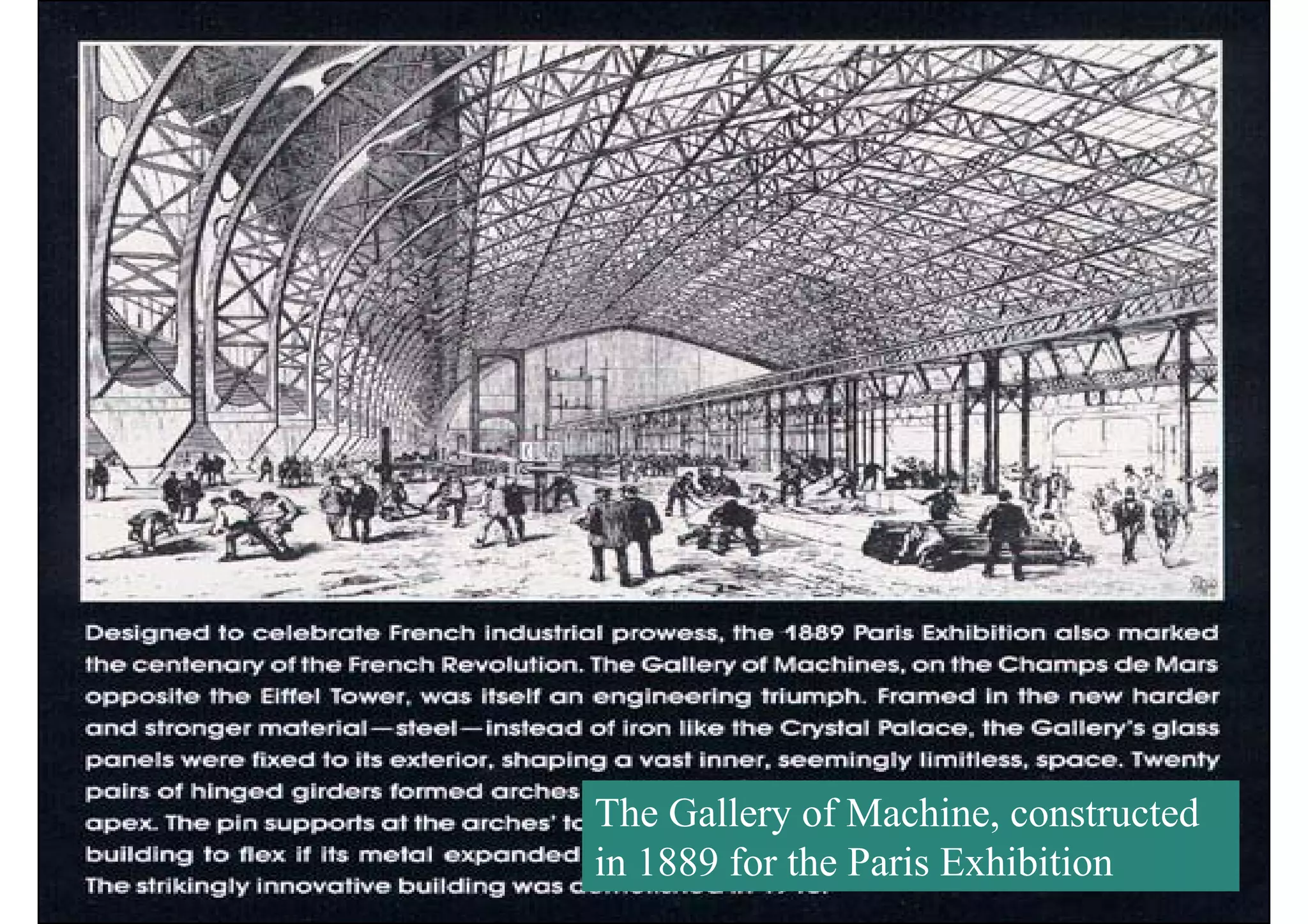 The Gallery of Machine, constructed
in 1889 for the Paris Exhibition
 