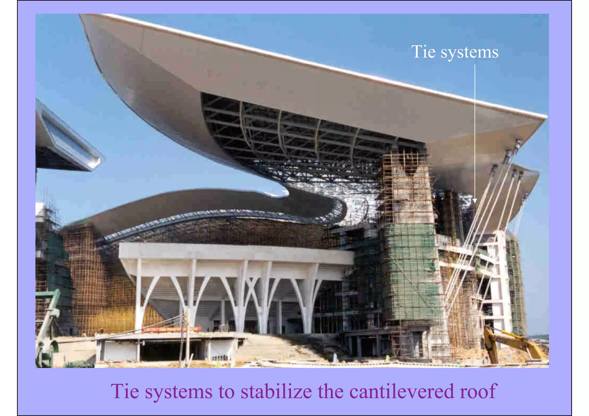 Tie systems to stabilize the cantilevered roof
Tie systems
 