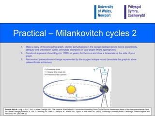 Practical – Milankovitch cycles 1Examine the SPECMAP graph below of an oxygen isotope record taken from a deep-sea sediment core (the top of the core is the modern sea-floor surface).  Oxygen isotopes vary depending on changes in global ice volume.  Using your knowledge of oxygen isotopes and Milankovitch cycles, answer the questions that follow: