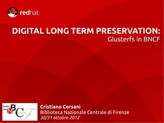DIGITAL LONG TERM PRESERVATION:
                                   Glusterfs in BNCF




     Cristiano Corsani
     Biblioteca Nazionale Centrale di Firenze
     30/31 ottobre 2012
 
