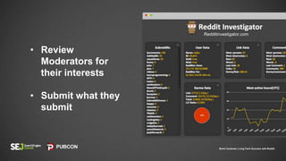 • Review
Moderators for
their interests
• Submit what they
submit
Brent Csutoras | Long Term Success with Reddit
Redditinvestigator.com
 