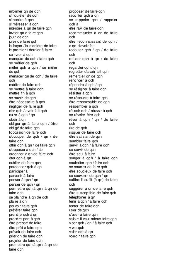 Longue Liste Verbes A Prepositions