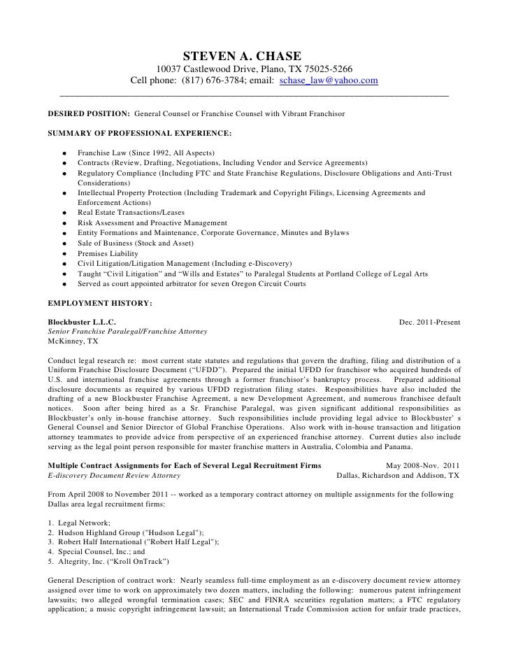 Doc review attorney resume