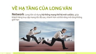 VỀ HẠ TẦNG CỦA LONG VÂN 
Network: Long Vânsửdụnghệthốngmạngthếhệmới10Gb/s, giúpkháchhàngtruycậpmạngtốcđộcao, nhanhhơnvàkhảnăngmởrộngkhônggiớihạn. 
Sep 01, 2014 LONG VAN SYSTEM SOLUTIONS Website: http://5 www.longvan.net 
 