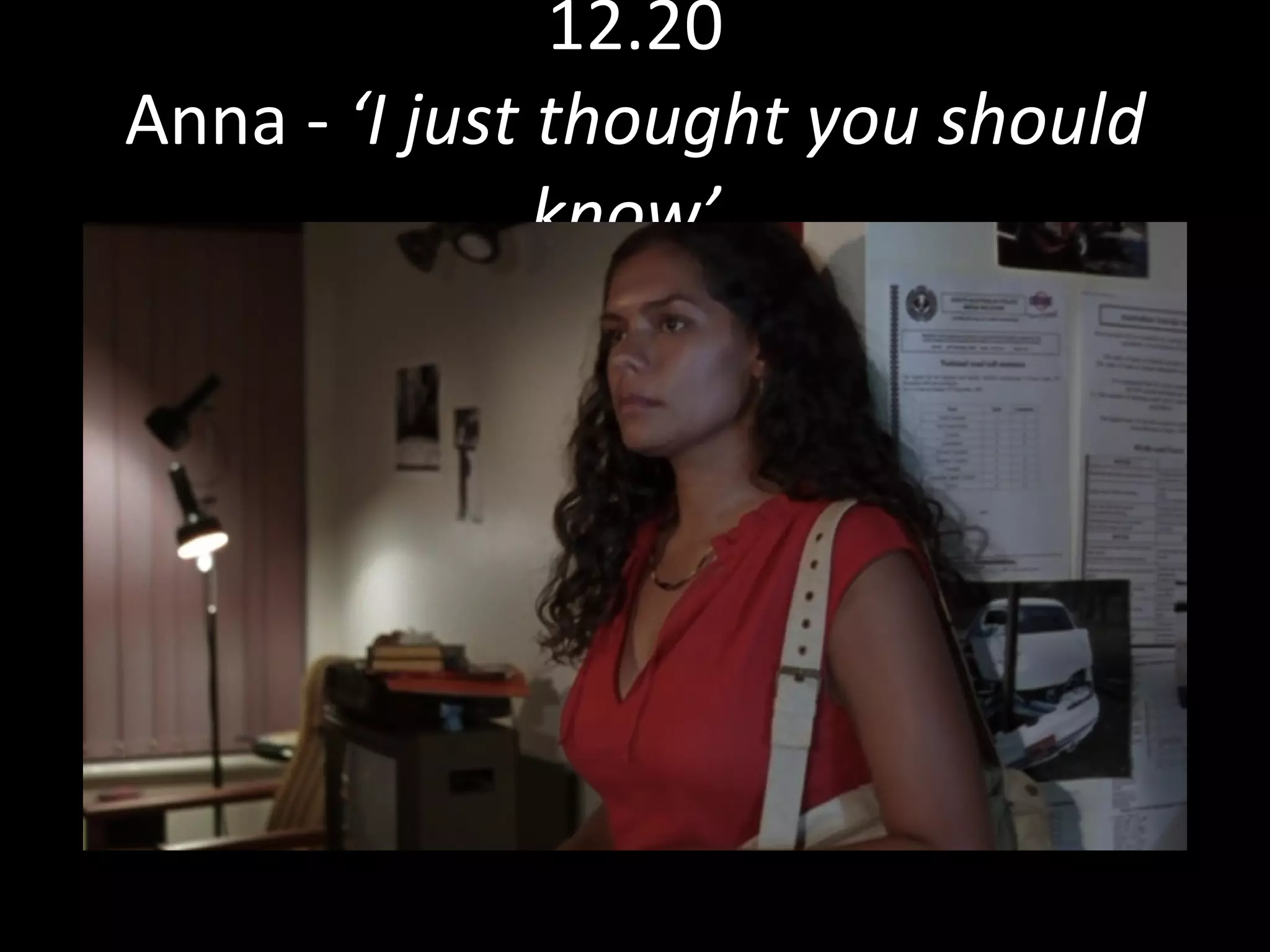 12.20 Anna -  ‘I just thought you should know’. 
