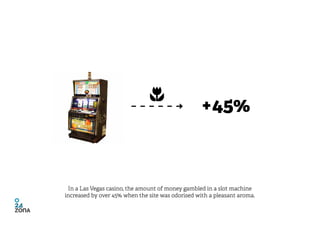 +45%



 In a Las Vegas casino, the amount of money gambled in a slot machine
increased by over 45% when the site was odor...