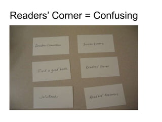 Readers’ Corner = Confusing
 