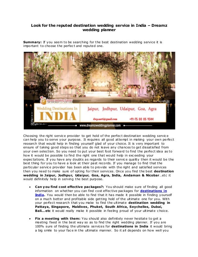 Look For The Reputed Destination Wedding Service In India Dreamz We