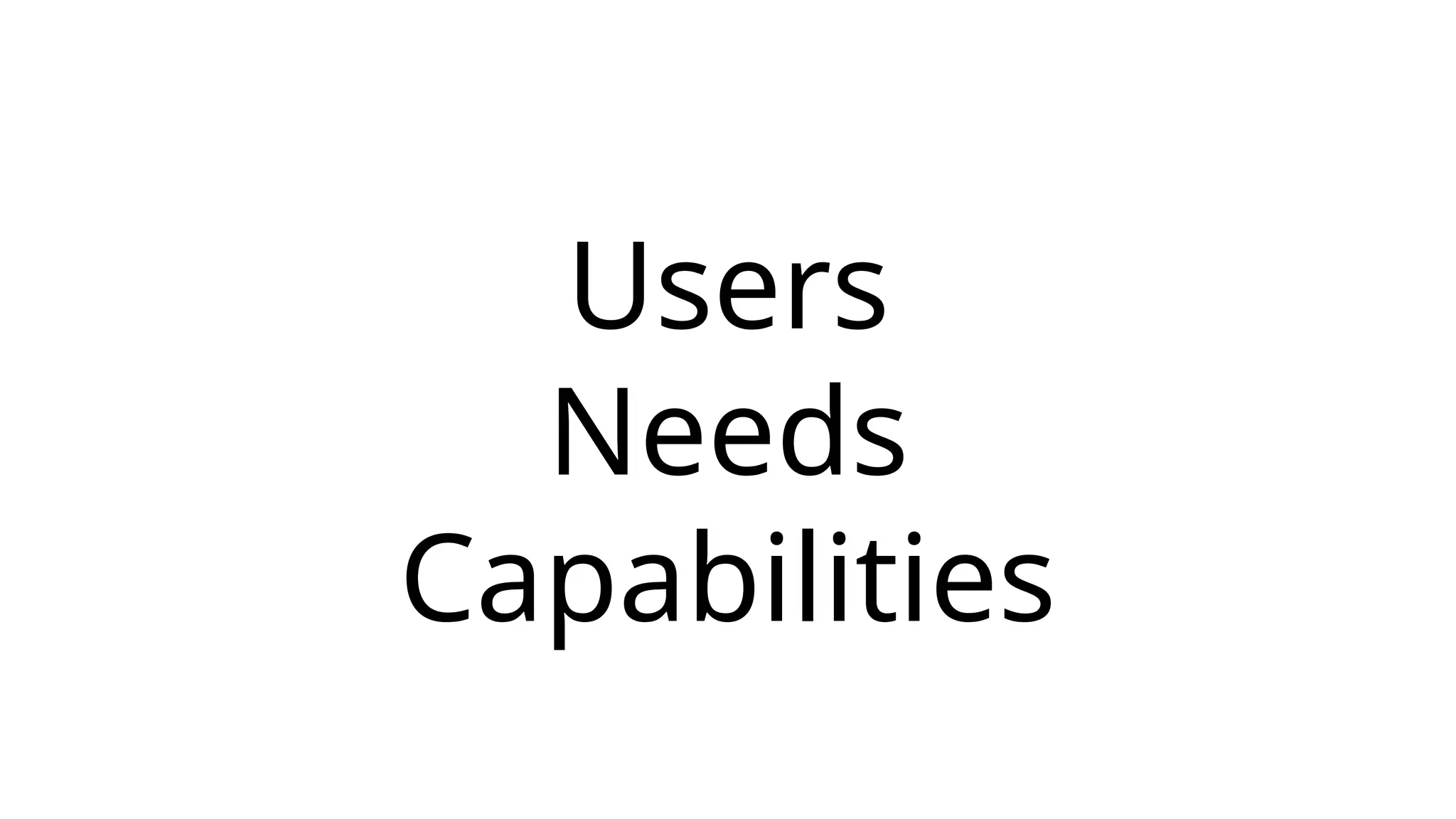 Users
Needs
Capabilities
 