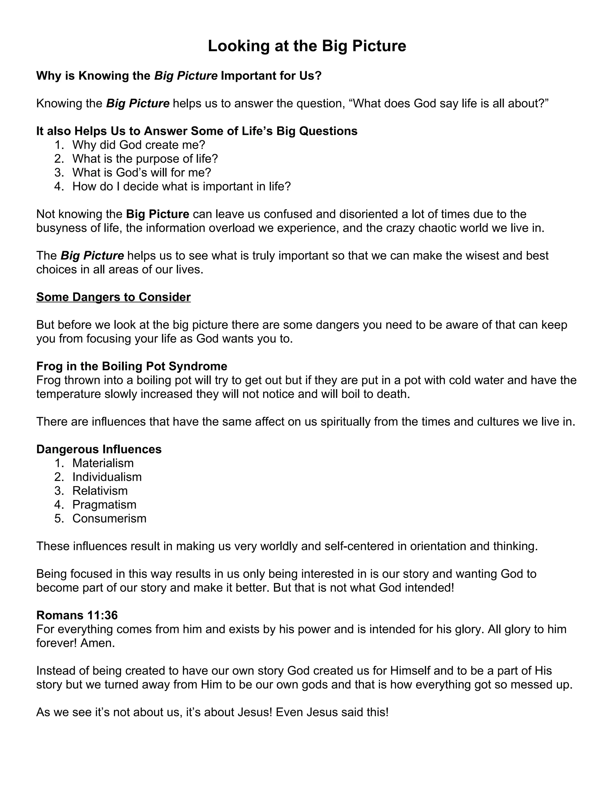 Looking at the Big Picture Handout (letter sized) | DOC