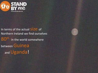 In terms of the actual size of
Northern Ireland we find ourselves
80th
in the world somewhere
between Guinea
and Uganda!
 