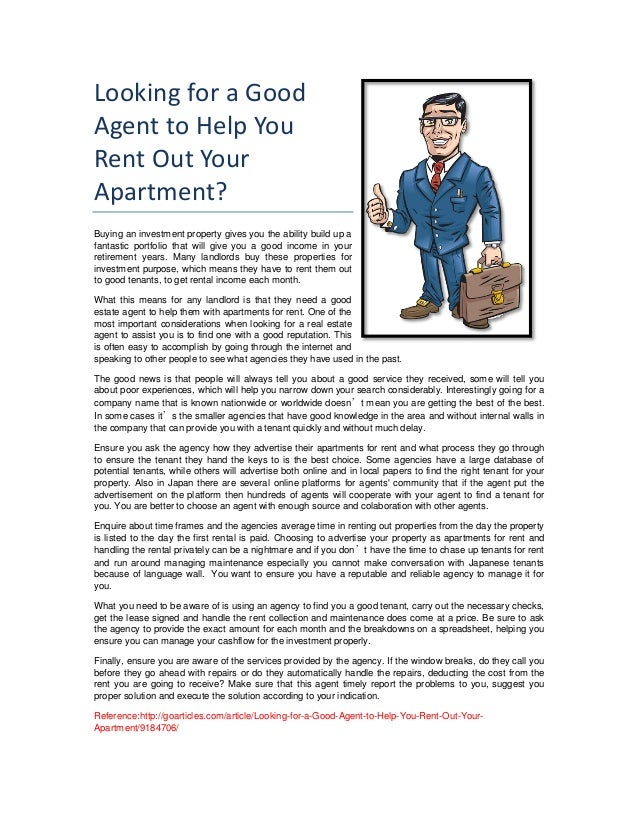 Looking for a good agent to help you rent out your apartment