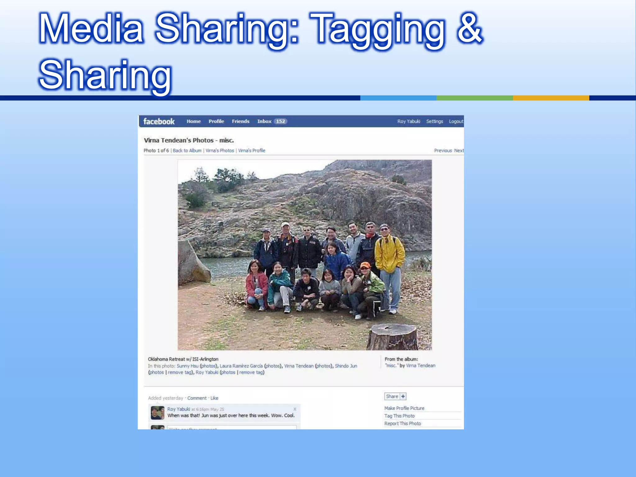 Media Sharing: Tagging &
Sharing
 