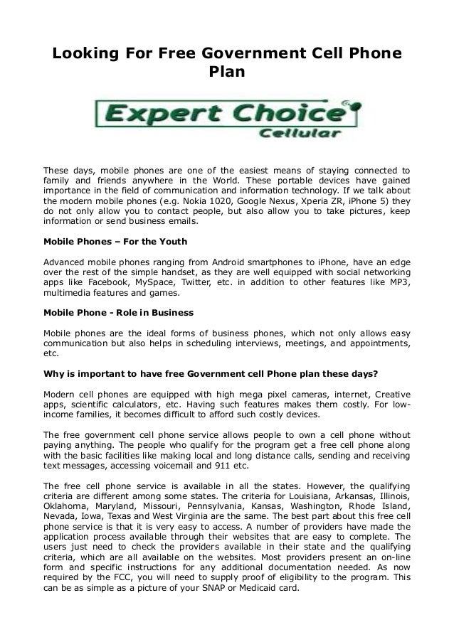 Free government cell phone plan