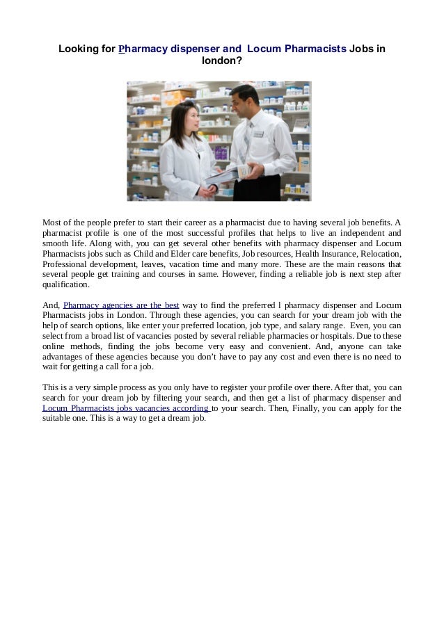 Looking for Pharmacy dispenser and Locum Pharmacists Jobs in london?