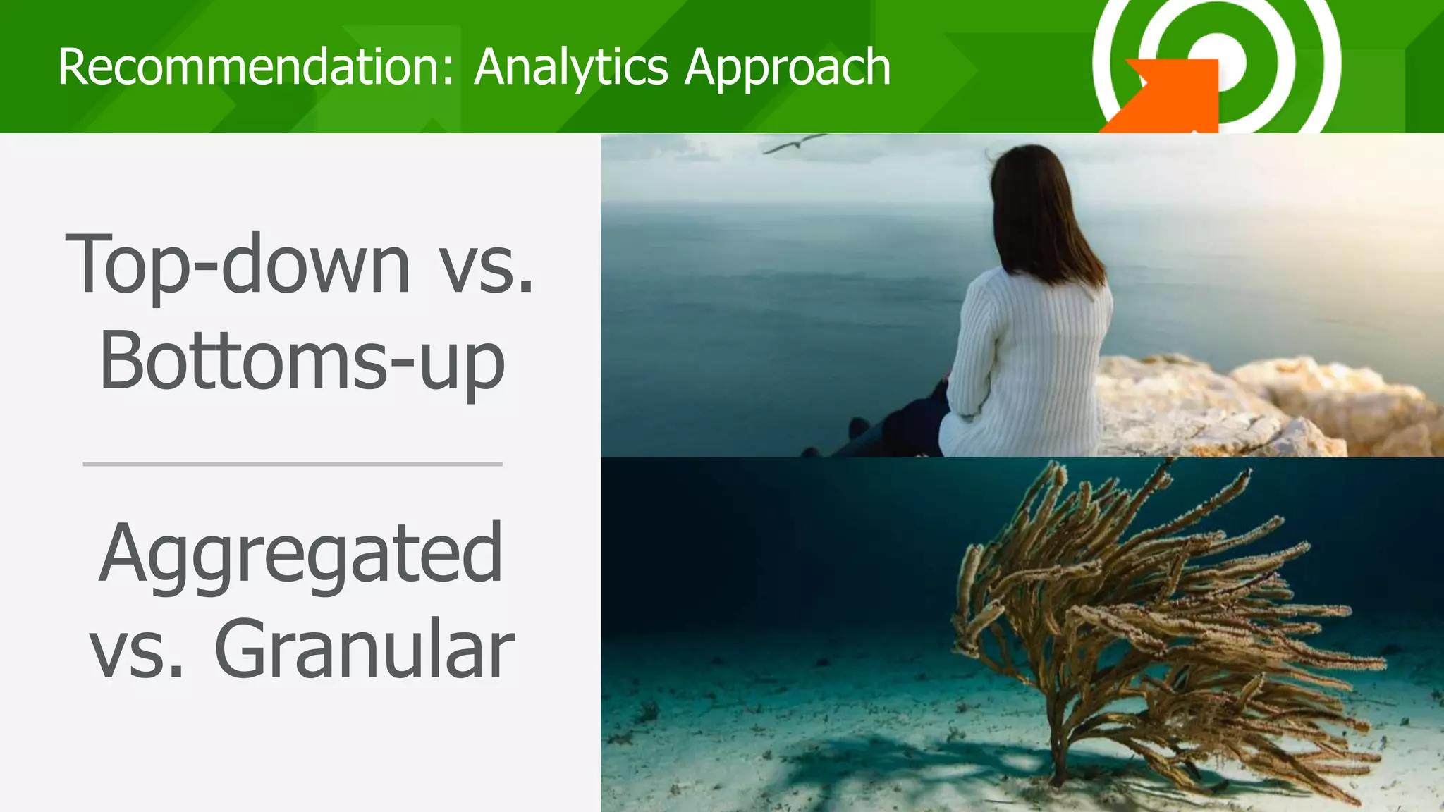 141414
Recommendation: Analytics Approach
Top-down vs.
Bottoms-up
Aggregated
vs. Granular
 