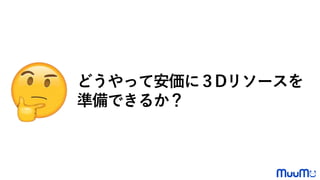 どうやって安価に３Dリソースを
準備できるか？
 