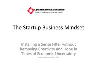 The Startup Business Mindset Installing a Sense Filter without Removing Creativity and Hope in Times of Economic Uncertainty Updatesmallbusiness.com  2009 