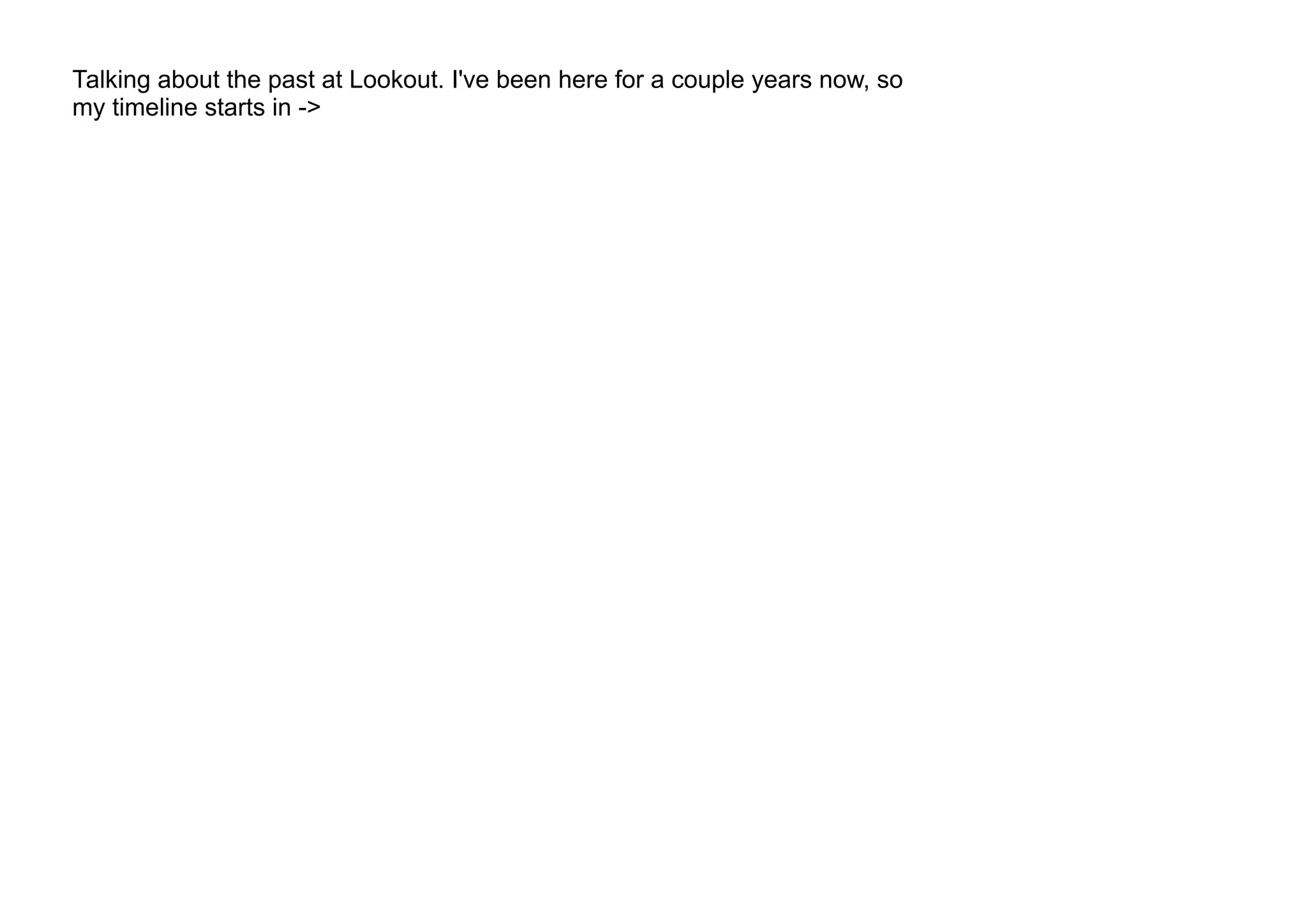 Talking about the past at Lookout. I've been here for a couple years now, so
my timeline starts in ->
 