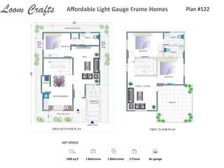 Plan	
  #122Aﬀordable	
  Light	
  Gauge	
  Frame	
  HomesLoom Crafts
1800 sq ft 3 Bedrooms 3 Bathrooms 2 Floors No garage
 