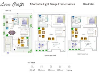 Plan	
  #124Aﬀordable	
  Light	
  Gauge	
  Frame	
  HomesLoom Crafts
2050 sq ft 3 Bedrooms 3 Bathrooms 2.5 Floors No garage
 