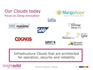 64Information Classification: Restricted
Our Clouds today
Focus on Doing Innovation
Infrastructure Clouds that are architected
for operation, security and reliability
 